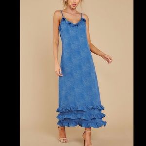 Blue and white midi dress